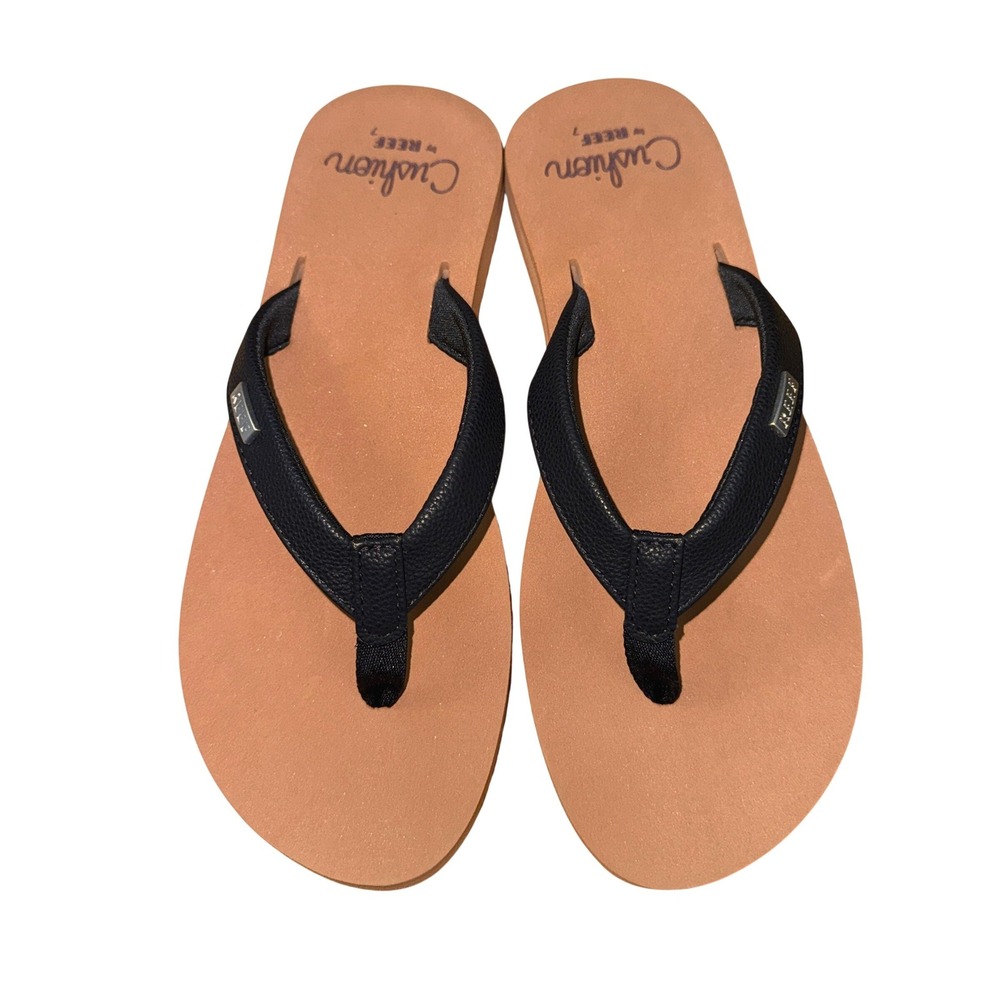NEW Reef Cushion Breeze Flip-Flops Womens 7 Sandals Black Tan Baja Sands Comfort
